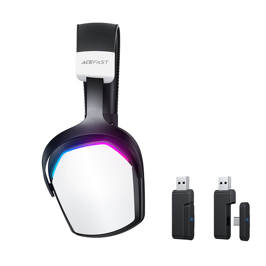Auriculares Gaming Inalámbricos Acefast H11, RGB, BT / Wi-Fi / Cable, Blancos