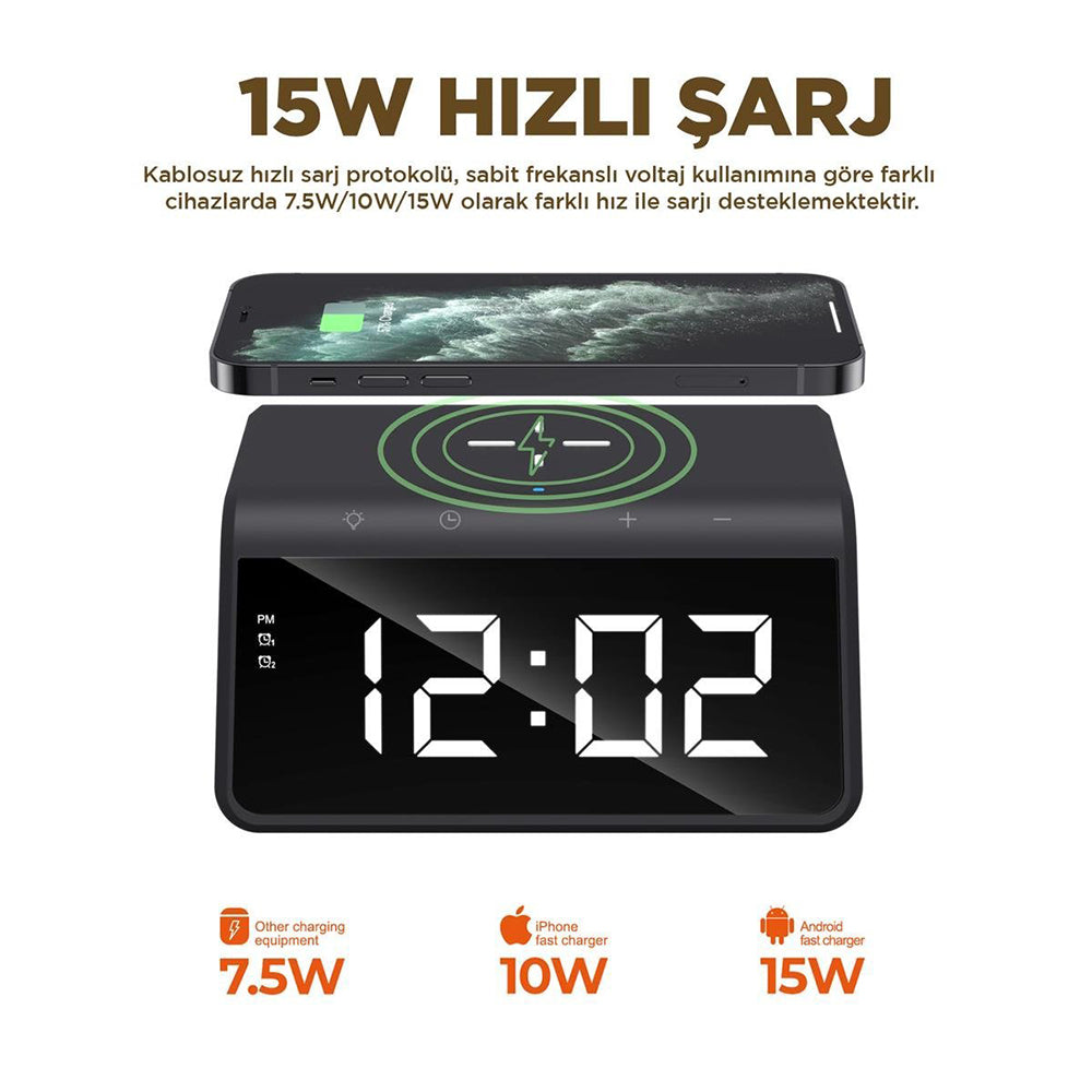Reloj Digital HAVIT W320 con Carga Inalámbrica QI, Negro