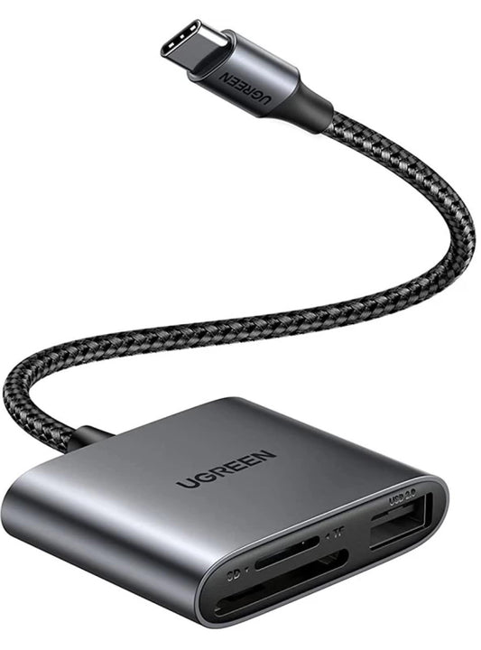 Lector de tarjetas USB-C UGREEN CM387, USB-A - SD - microSD, Negro