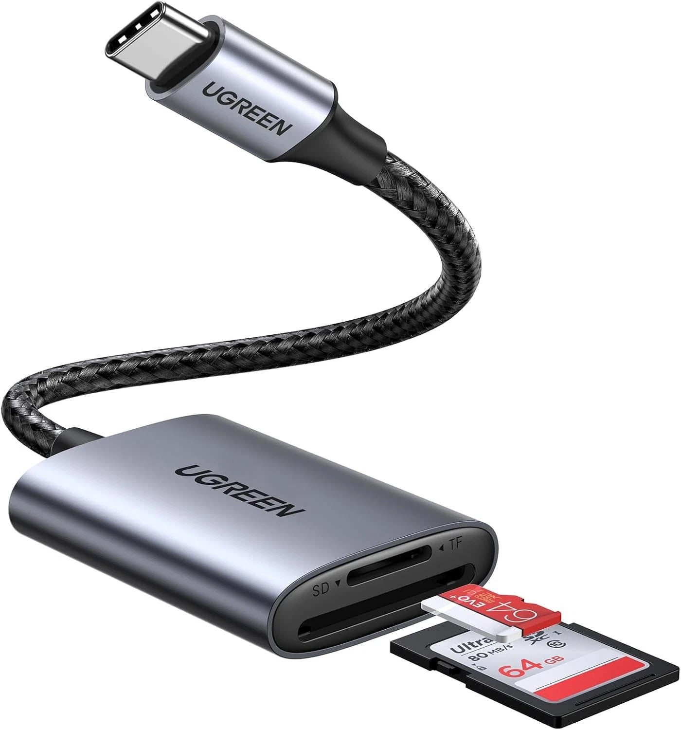 Lector de tarjetas USB-C UGREEN CM401, SD - microSD, Gris