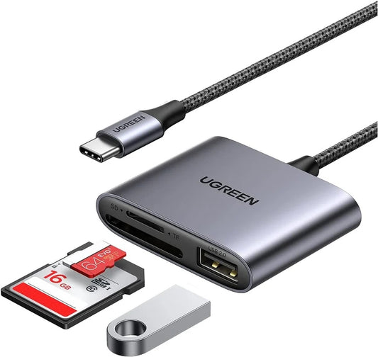 Lector de tarjetas USB-C UGREEN CM387, USB-A - SD - microSD, Negro