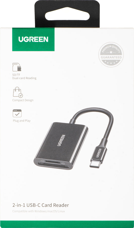 Lector de tarjetas USB-C UGREEN CM265, SD - microSD, Negro