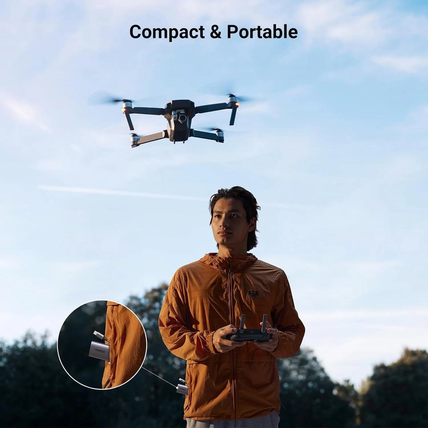 Lector de tarjetas USB-C UGREEN CM401, SD - microSD, Gris