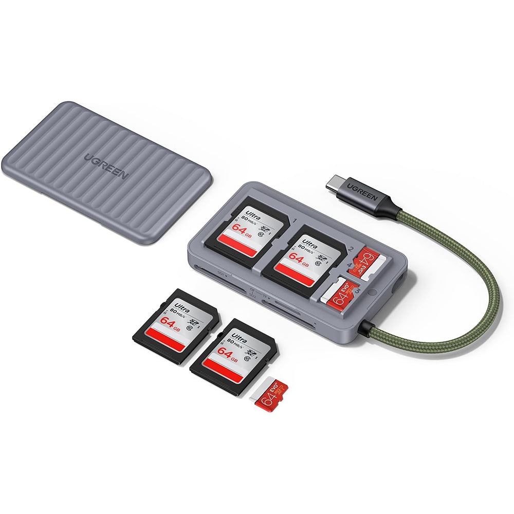 Lector de Tarjetas USB-C con Organizador UGREEN 55886, 2 x SD - microSD, Gris