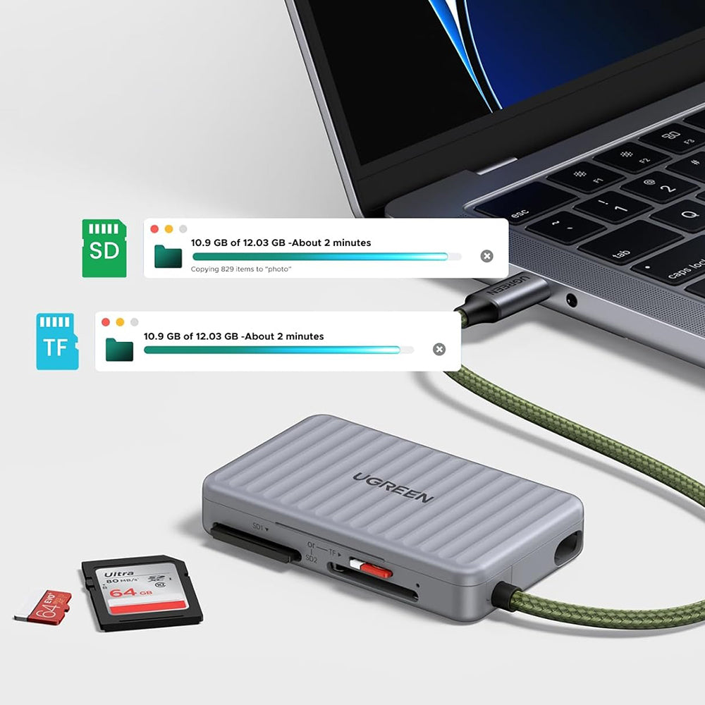 Lector de Tarjetas USB-C con Organizador UGREEN 55886, 2 x SD - microSD, Gris