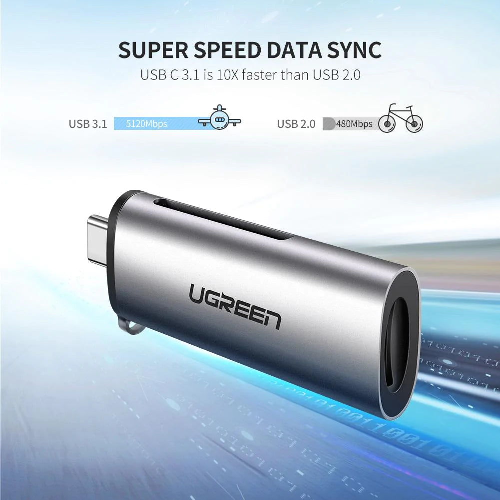 Lector de tarjetas USB-C UGREEN CM184, SD - microSD, Gris