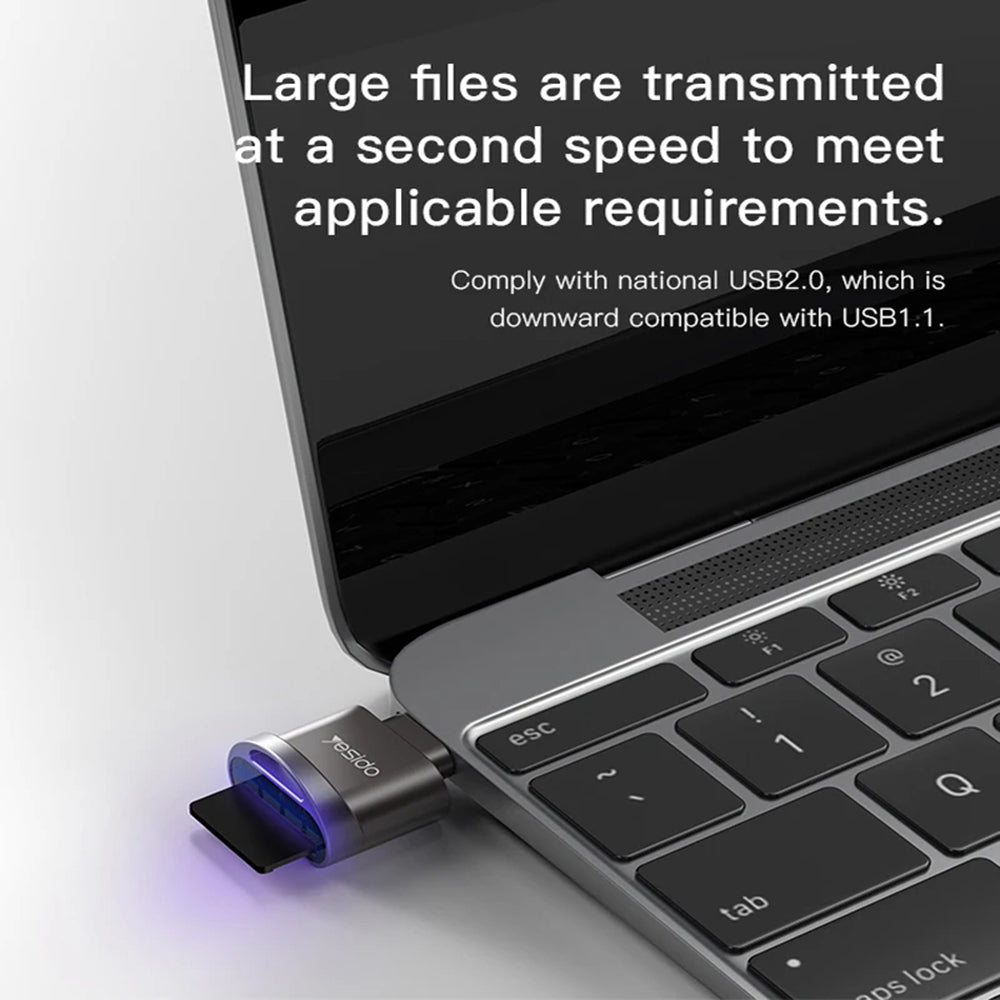 Lector de tarjetas USB-C Yesido GS19, microSD, Gris