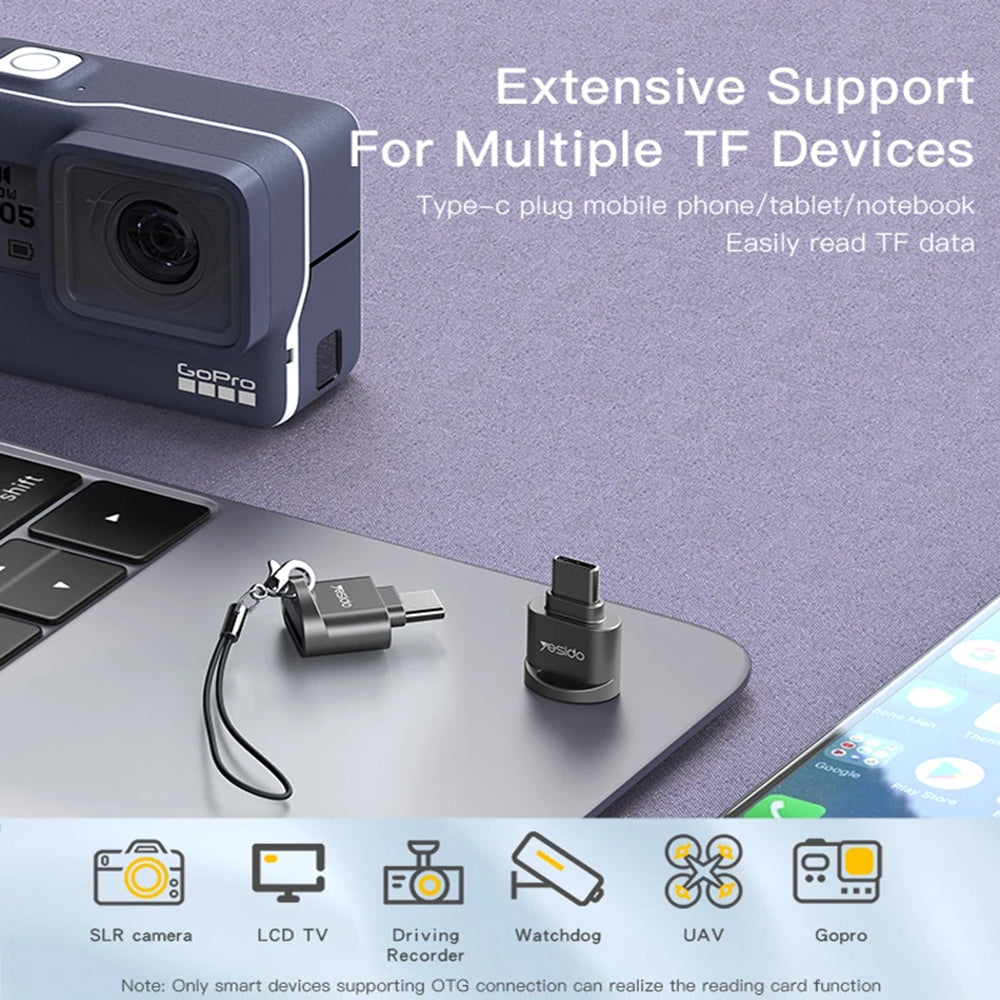Lector de tarjetas USB-C Yesido GS19, microSD, Gris