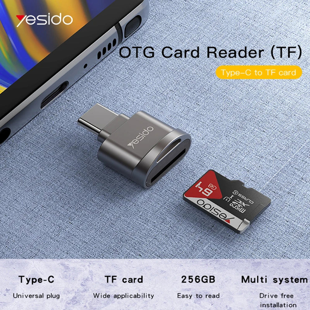 Lector de tarjetas USB-C Yesido GS19, microSD, Gris