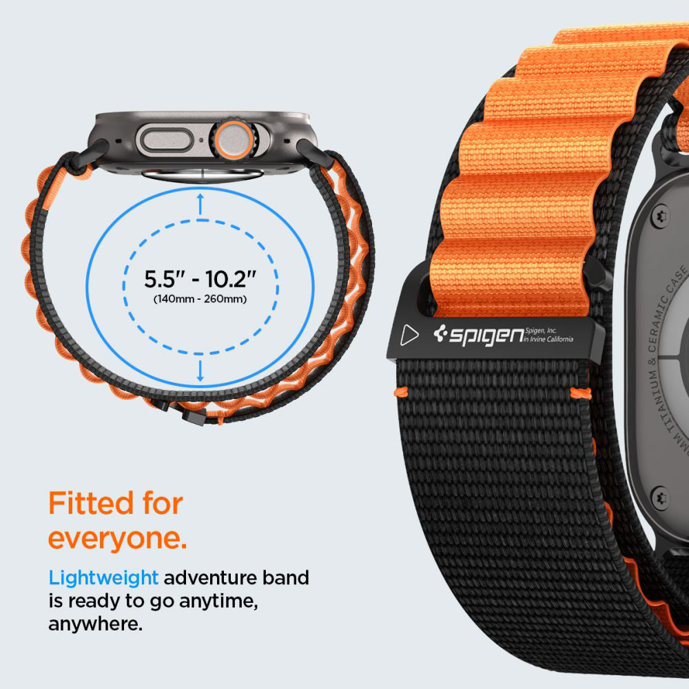 Spigen WBF1 Strap for Apple Watch 49mm / 46mm / 45mm / 44mm Series, Black Orange AMP10145