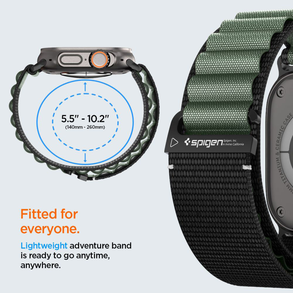 Correa Spigen WBF1 para Apple Watch 49mm / 46mm / 45mm / 44mm Series, Negra Verde AMP10223
