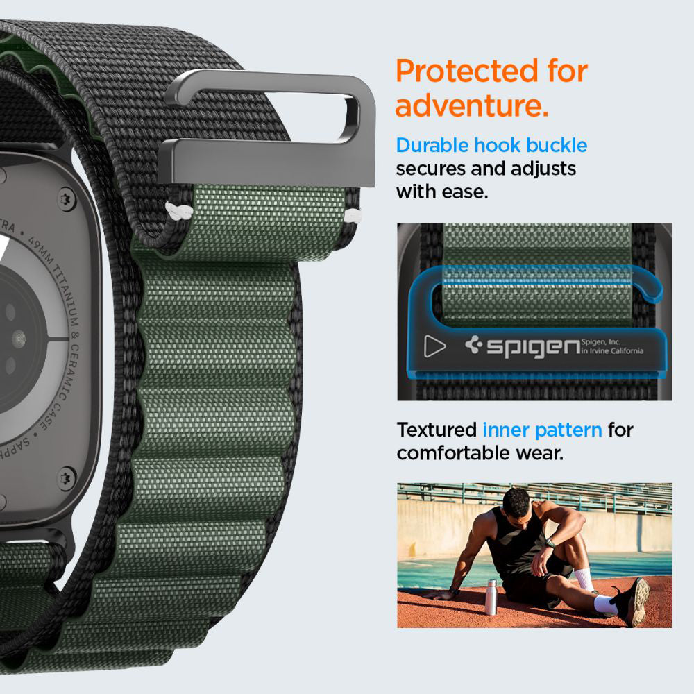Correa Spigen WBF1 para Apple Watch 49mm / 46mm / 45mm / 44mm Series, Negra Verde AMP10223