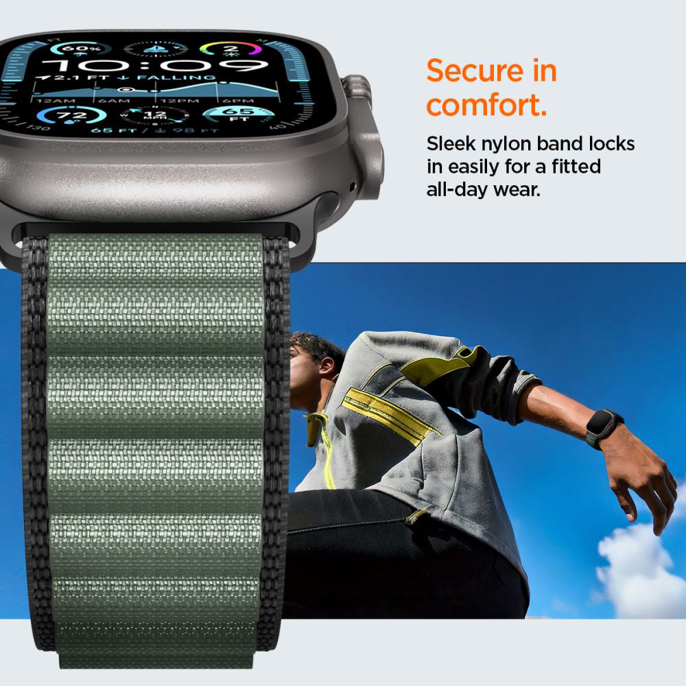Correa Spigen WBF1 para Apple Watch 49mm / 46mm / 45mm / 44mm Series, Negra Verde AMP10223