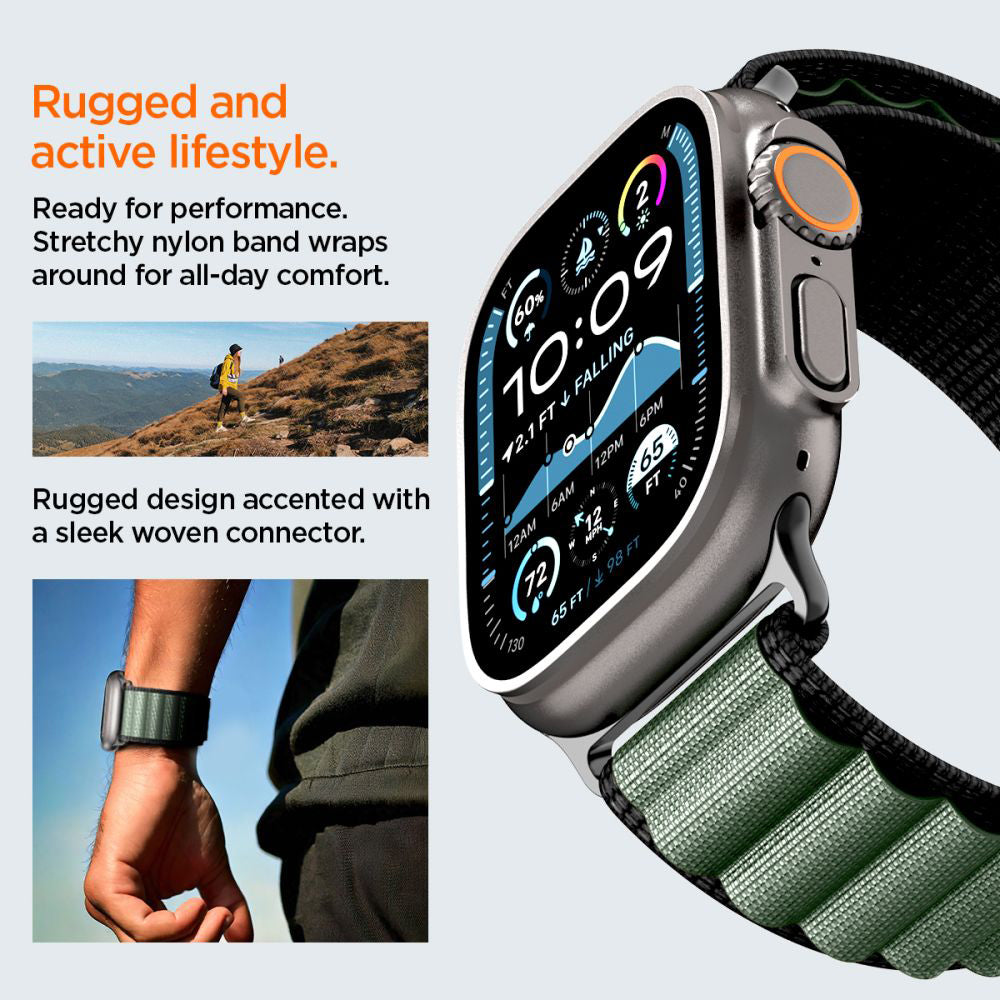 Correa Spigen WBF1 para Apple Watch 49mm / 46mm / 45mm / 44mm Series, Negra Verde AMP10223