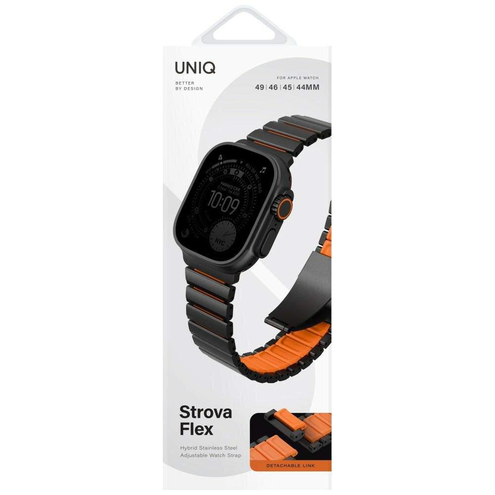 Correa UNIQ Strova Flex para Apple Watch Series 49mm / 46mm / 45mm / 44mm / 42mm, Negra Naranja