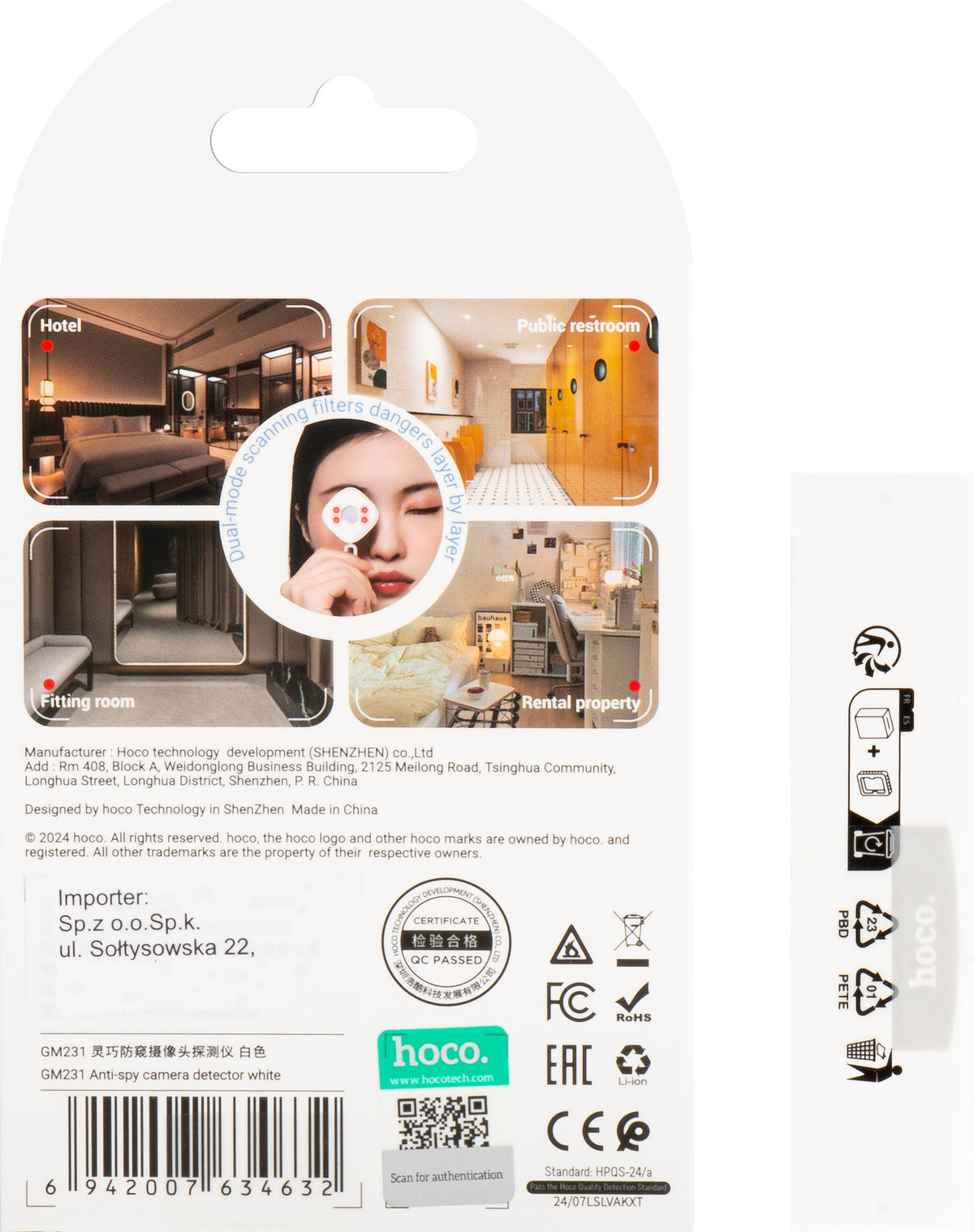Detector de Cámaras Ocultas HOCO GM231 Anti Spy, Blanco