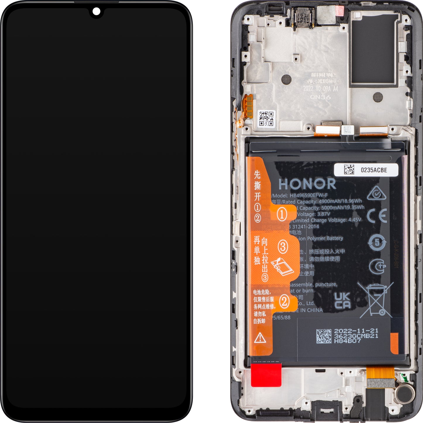 Pantalla táctil Honor X7, con marco y batería, Negro, Service Pack 0235ACBE