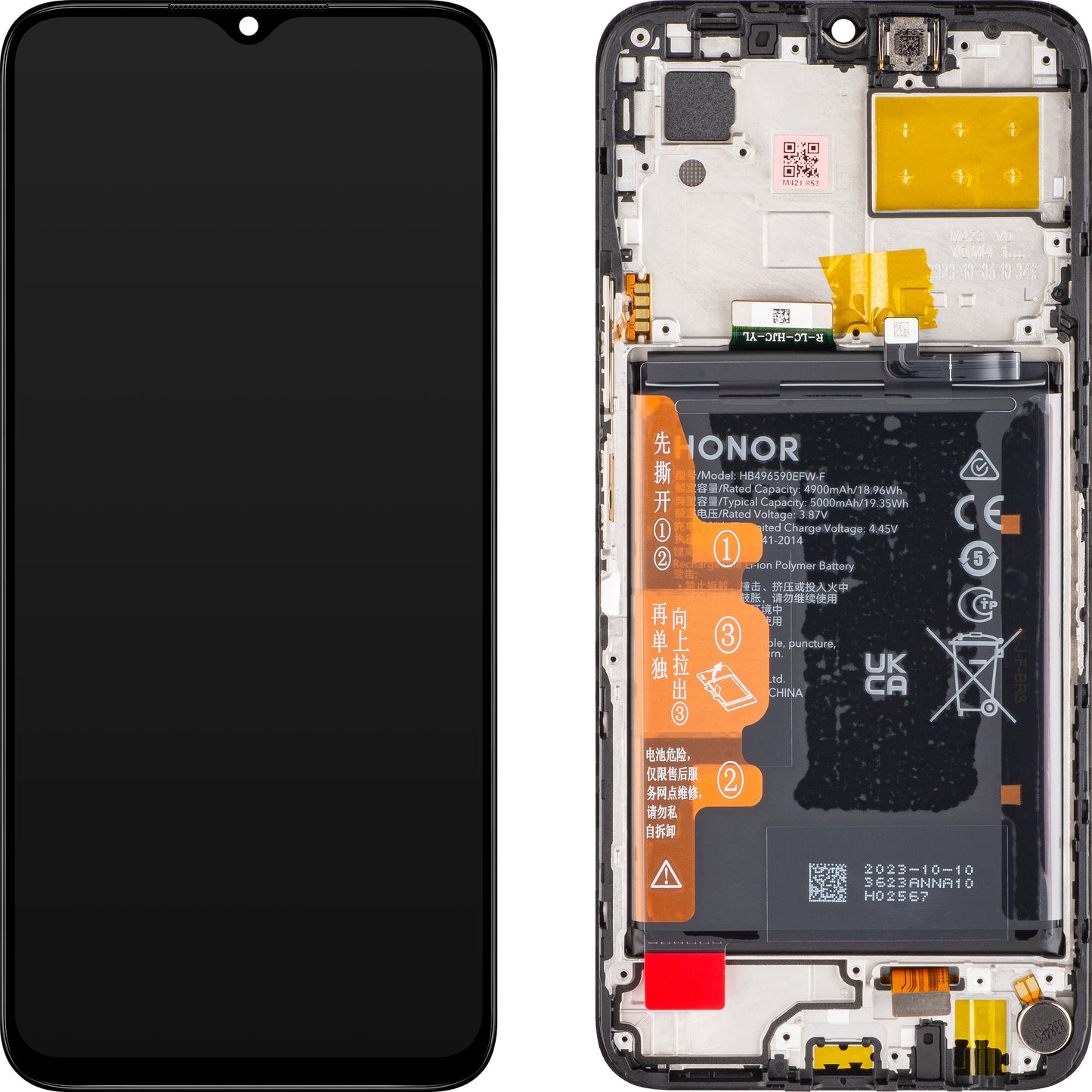 Pantalla táctil Honor 70 Lite, con marco y batería, negro, Service Pack 0235AFJJJ