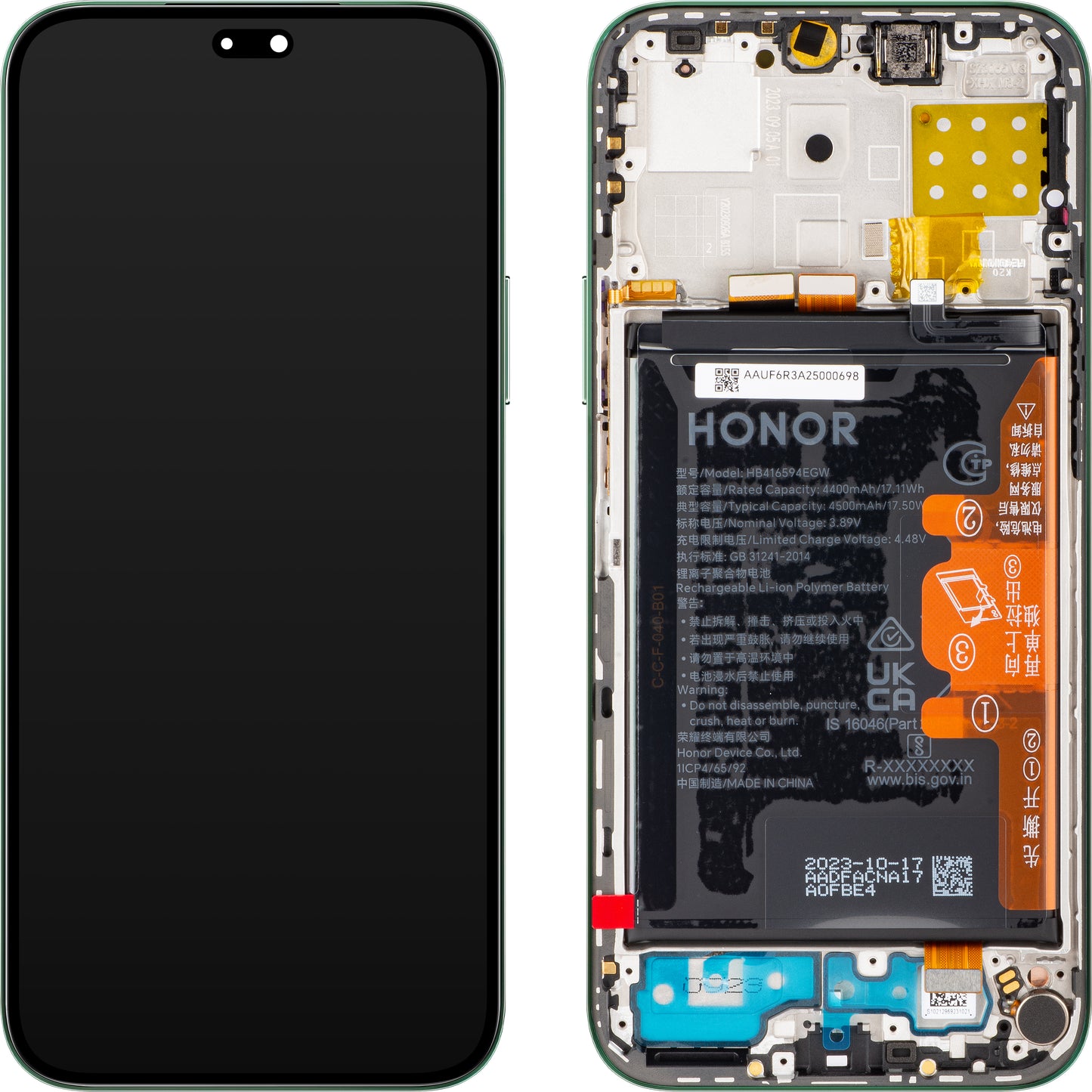 Display con Pantalla Táctil Honor 200 Lite / X8b, con Marco y Batería, Verde (Glamorous Green), Service Pack 0235AHGF