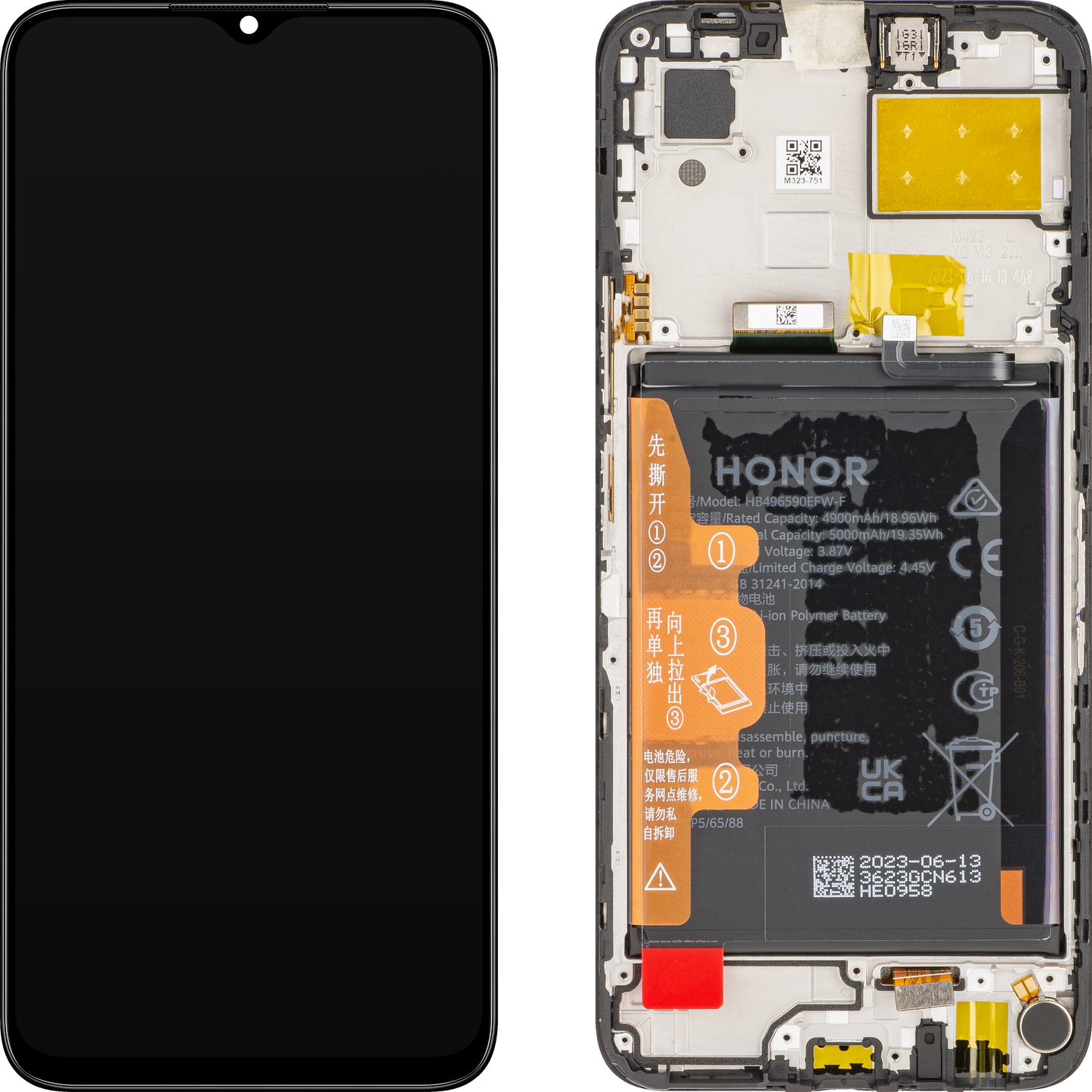 Pantalla táctil Honor X6, con marco y batería, Negro (Midnight Black), Service Pack 0235ADJX Service Pack 0235ADJX