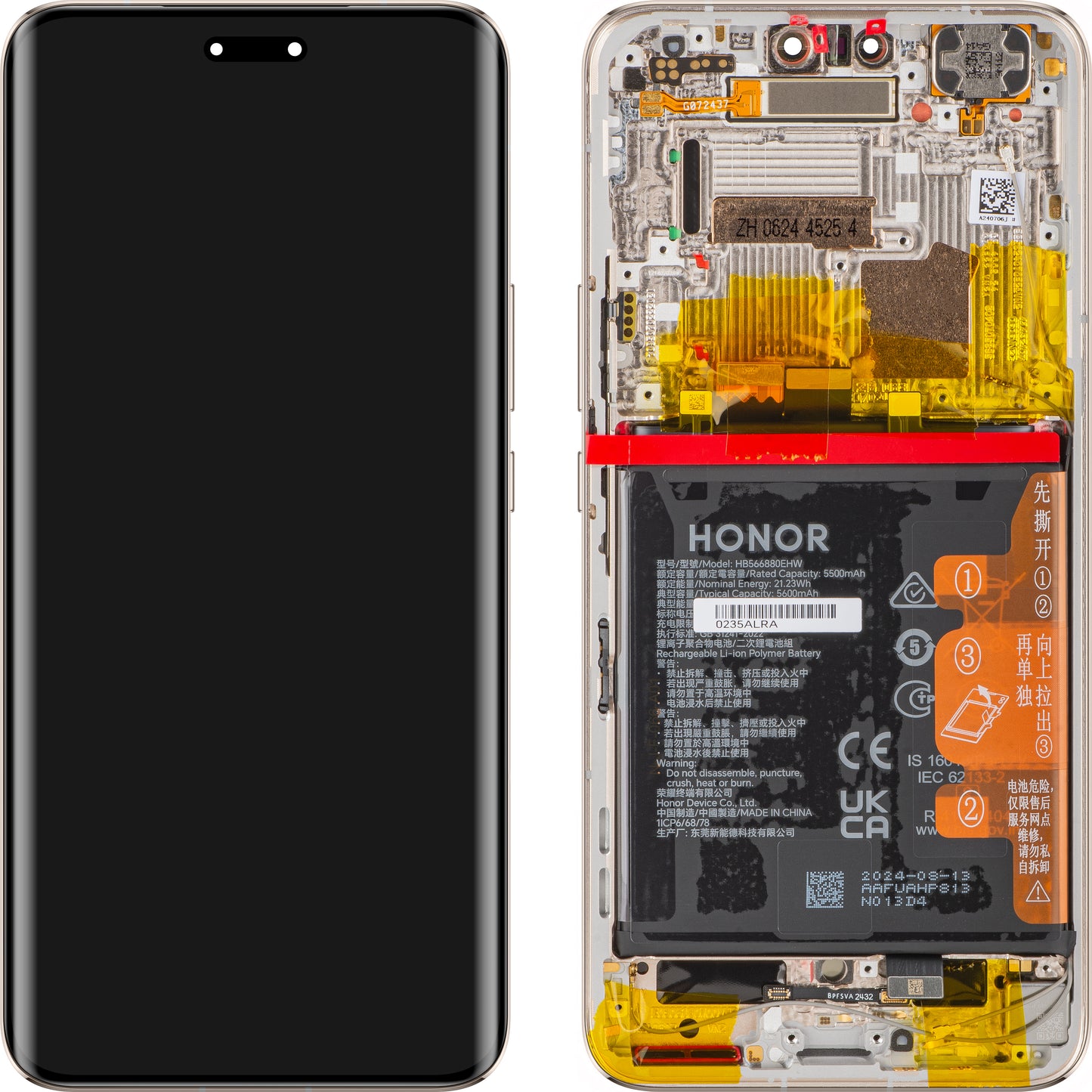 Pantalla táctil con pantalla táctil Honor Magic6 Pro, con marco y batería, dorado, Service Pack 0235ALRA