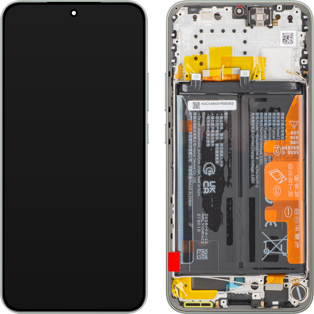 Honor Magic8 Lite Touchscreen Display, with Frame and Battery, Green (Forest Green), Service Pack 0235ARUU