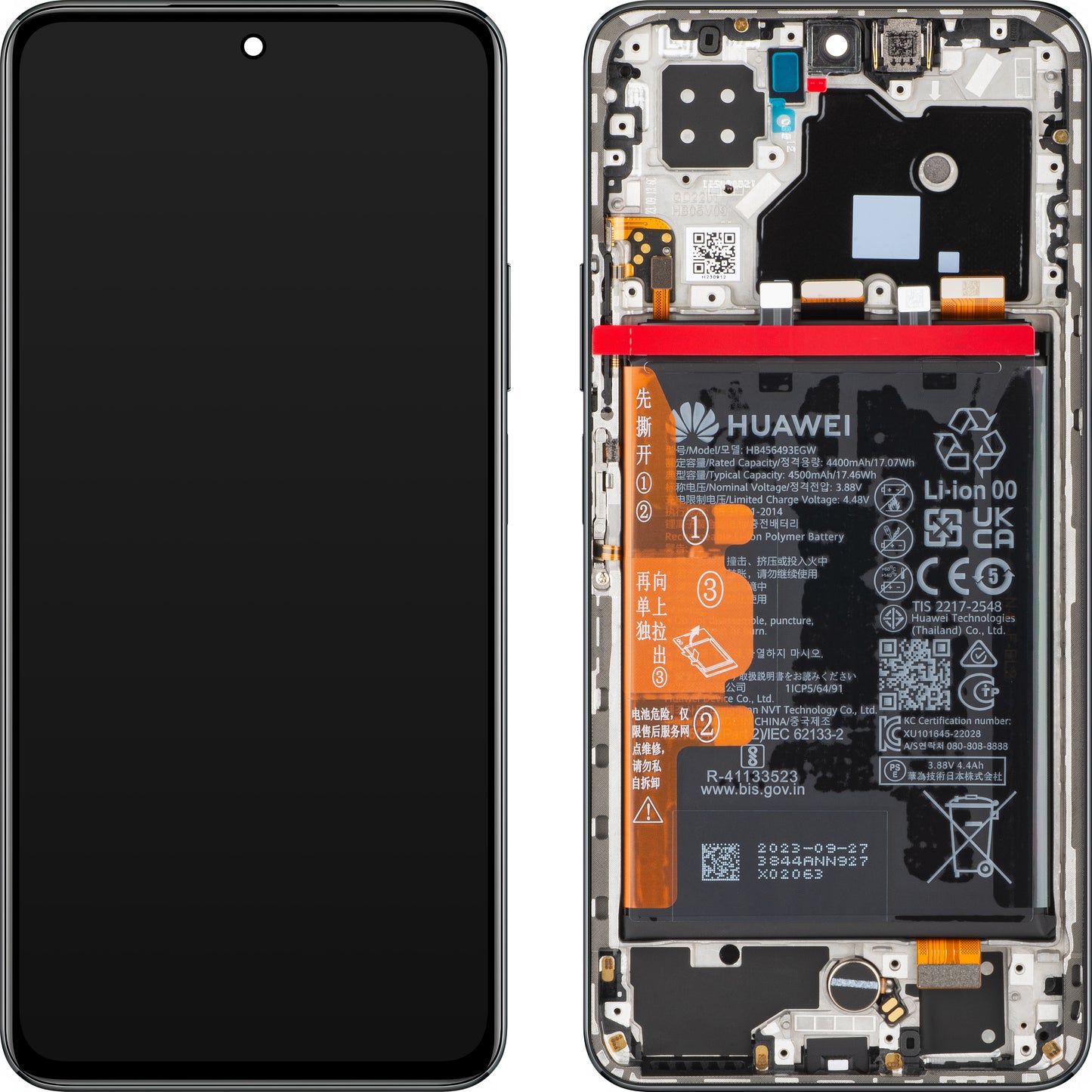 Display con pantalla táctil Huawei nova 10 SE, con marco y batería, Starry Black, Service Pack 02355FAM