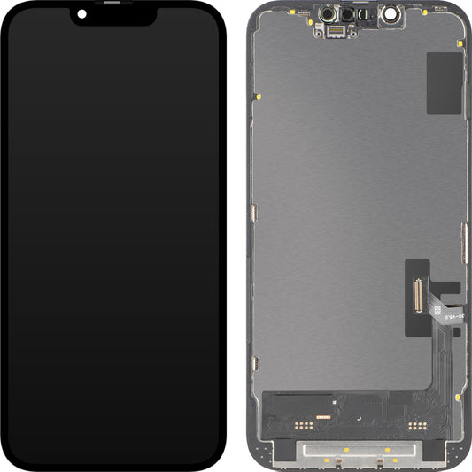 Pantalla con Touchscreen MP compatible con Apple iPhone 14, con Marco, Versión Soft OLED FHD 120Hz IC Movable, Negro