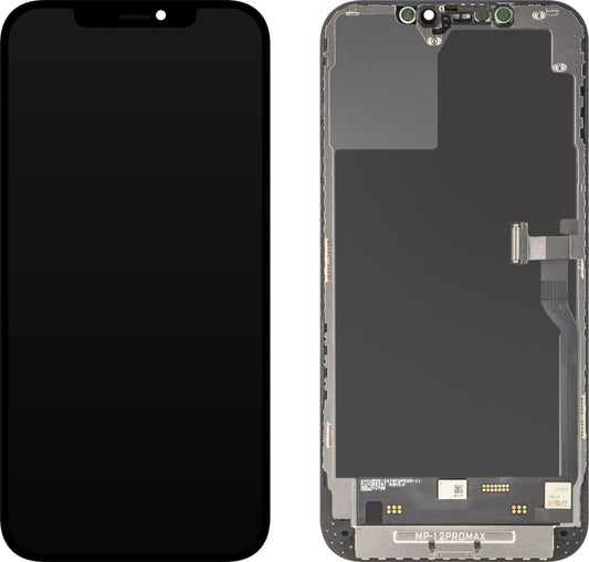 Pantalla con Touchscreen MP compatible con Apple iPhone 12 Pro Max, con Marco, Versión Soft OLED FHD Diagnóstico, Negro