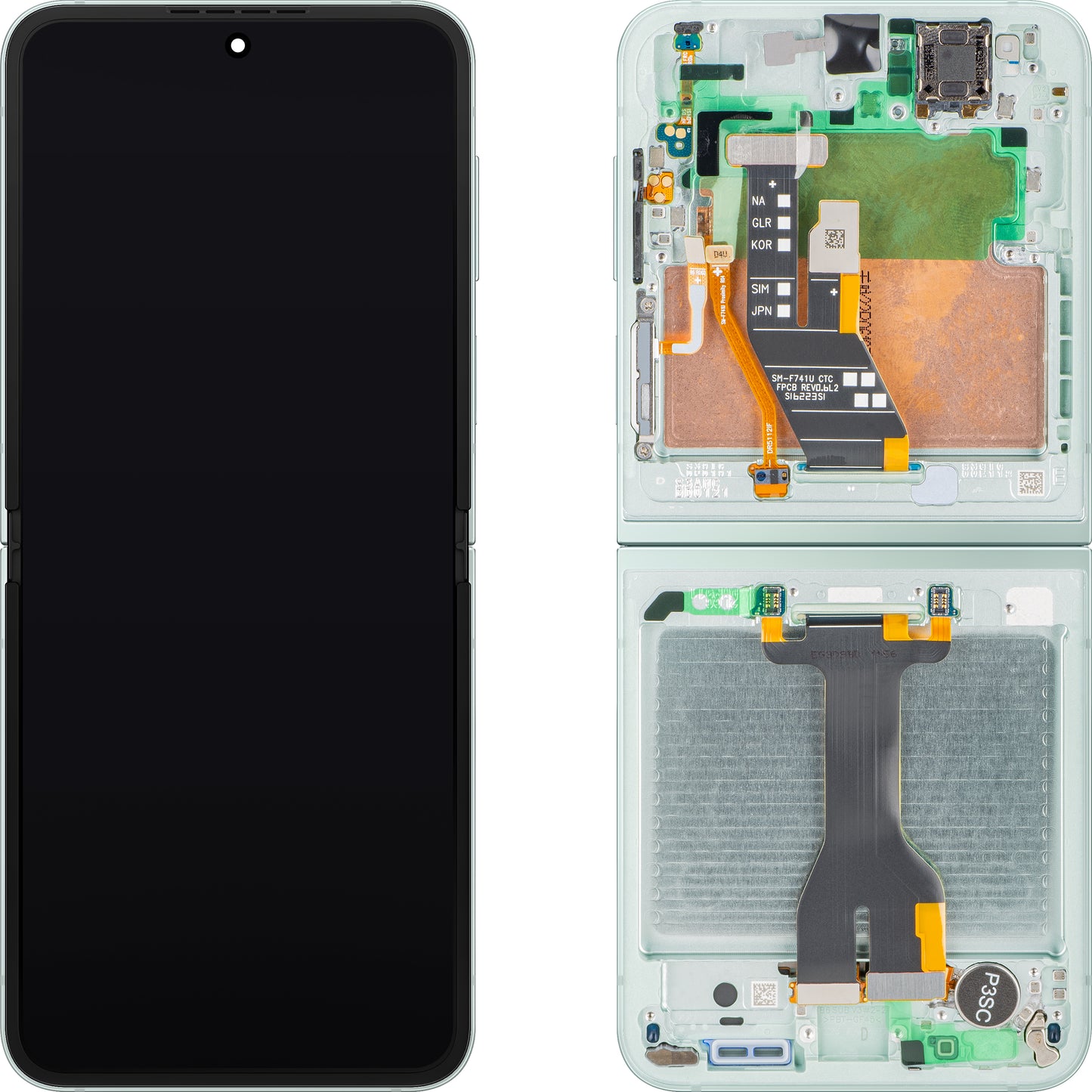 Pantalla con Touchscreen Samsung Galaxy Z Flip6 F741, con Marco, Sub Inner, Verde (Menta), Paquete de Servicio GH82-35014D