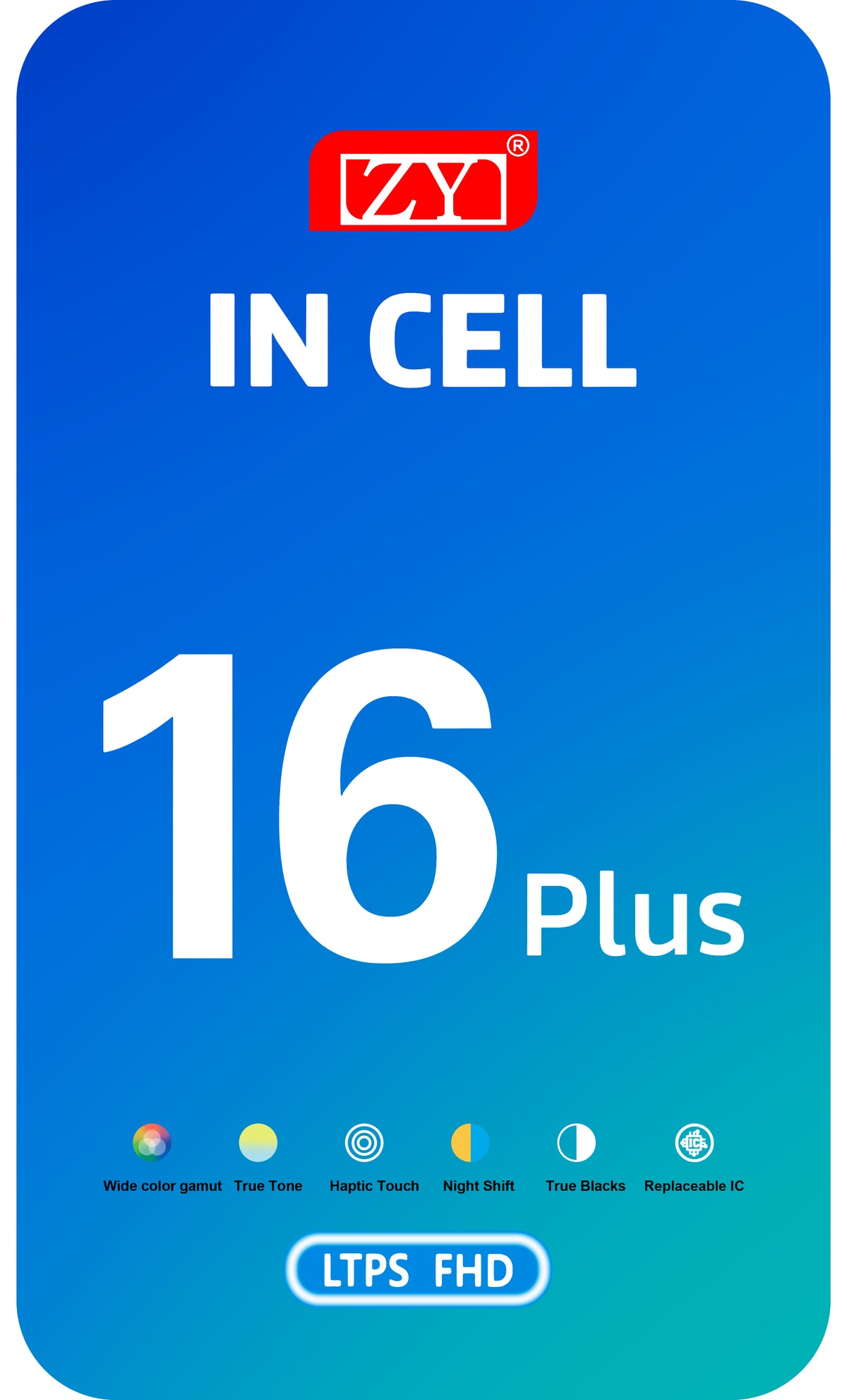 Pantalla con Touchscreen ZY para Apple iPhone 16 Plus, con Marco, Versión LCD In-Cell IC Movable, Negro