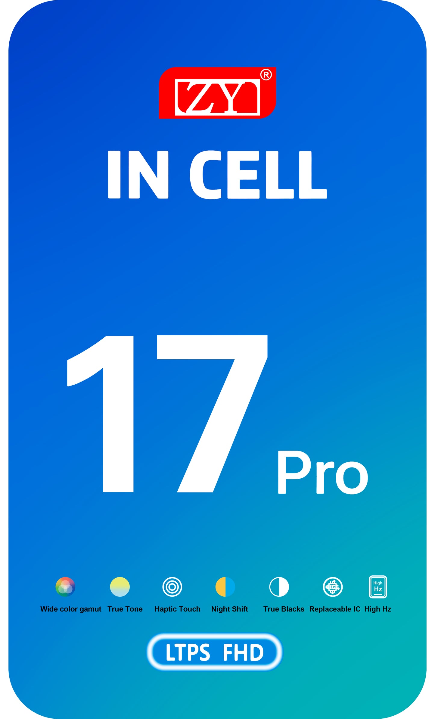 Pantalla con Touchscreen ZY para Apple iPhone 17 Pro, con Marco, Versión LCD In-Cell IC Movable, Negro
