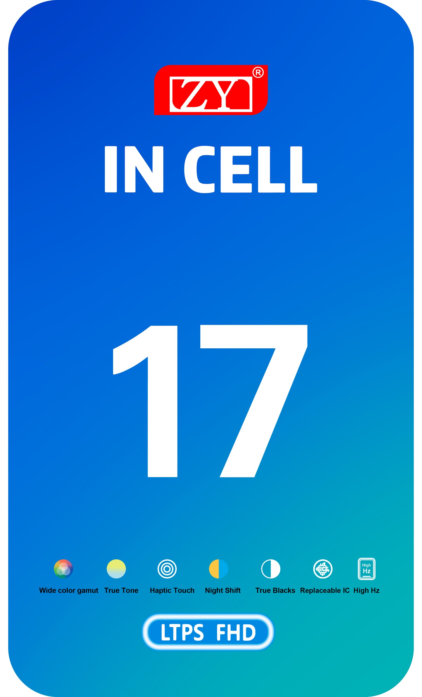 Pantalla con Touchscreen ZY para Apple iPhone 17, con Marco, Versión LCD In-Cell IC Movable, Negro