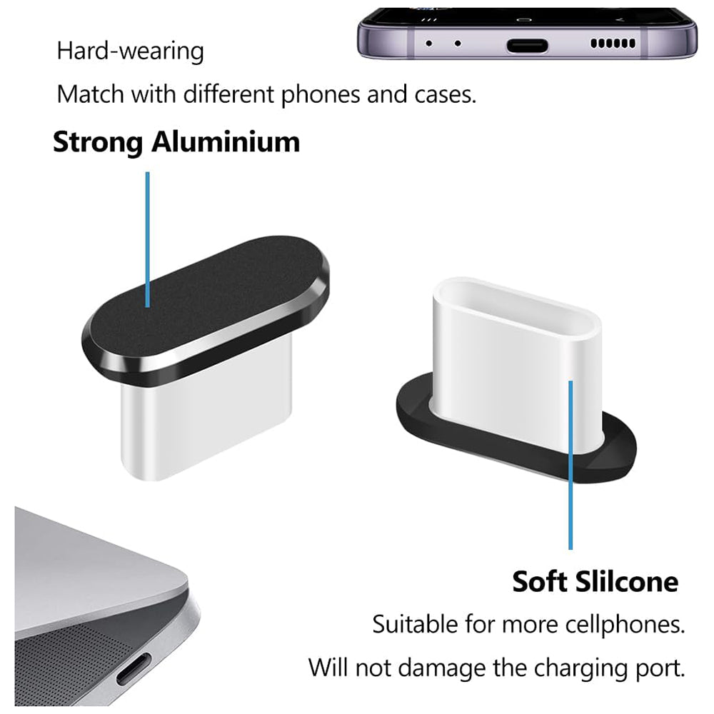 Tapón Antipolvo Puerto Teléfono Techsuit AD1, USB-C, Set de 4 piezas, Negro