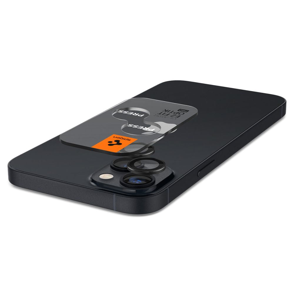 Protector de cámara trasera Spigen GlastR EZ FIT Optik Pro para Apple iPhone 15 Plus / 15, Cristal Templado, Set de 2 piezas, Negro AGL05213