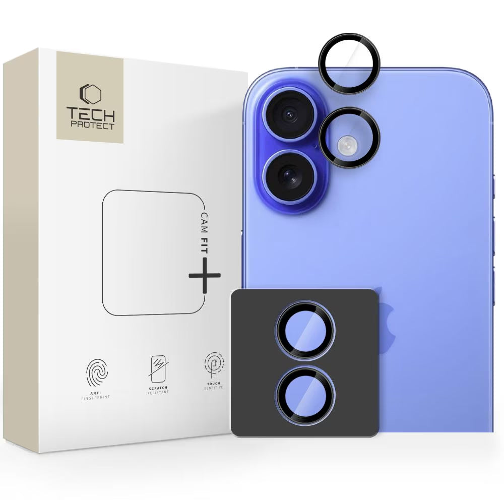 Lámina protectora para Cámara Trasera Tech-Protect CamRing Fit+ para Apple iPhone 17, Cristal Templado, Negra