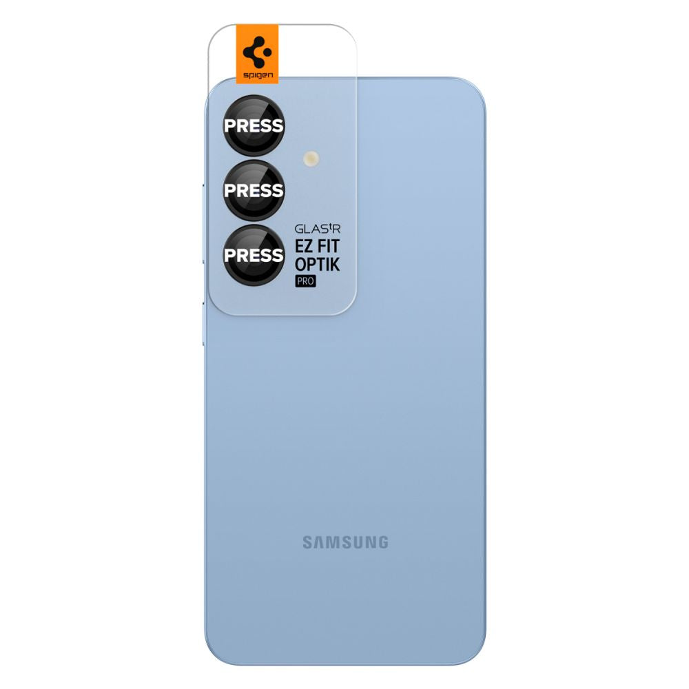Protector de cámara trasera Spigen GlastR EZ FIT Optik Pro HD para Samsung Galaxy S25 S931, Cristal Templado, Set de 2 piezas, Negro AGL09092