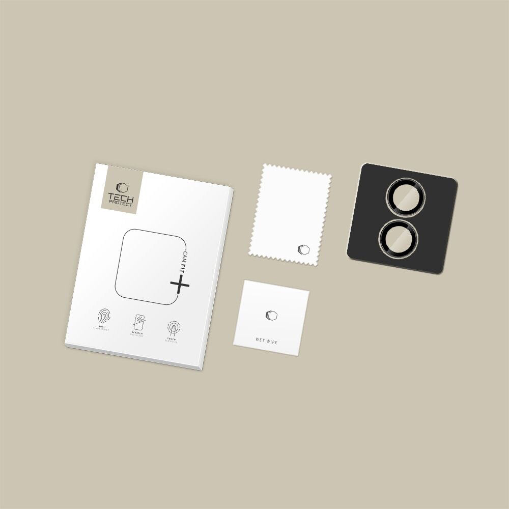Lámina protectora para Cámara Trasera Tech-Protect CamRing Fit+ para Apple iPhone 17, Cristal Templado, Negra