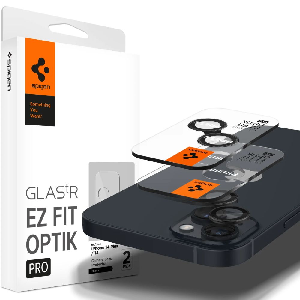 Protector de cámara trasera Spigen GlastR EZ FIT Optik Pro para Apple iPhone 15 Plus / 15, Cristal Templado, Set de 2 piezas, Negro AGL05213
