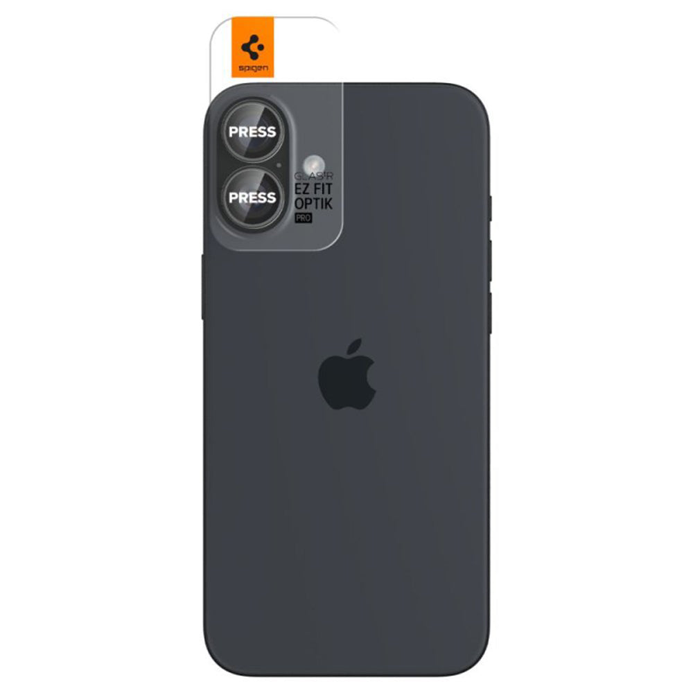 Spigen EZ FIT Película Protectora Cámara Trasera para Apple iPhone 16 Plus / 16, Cristal Protegido, Set 2 piezas, Transparente AGL07921