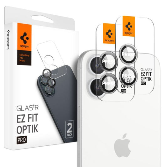 Spigen EZ FIT Película Protectora Cámara Trasera para Apple iPhone 16 Plus / 16, Cristal Protegido, Set 2 piezas, Transparente AGL07921