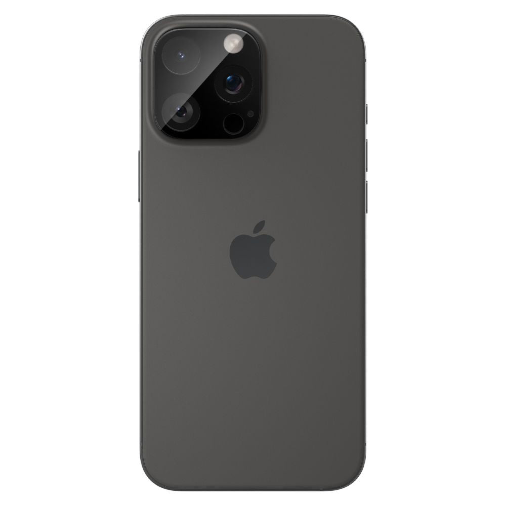Spigen Optik Película Protectora de la Cámara Trasera para Apple iPhone 15 Pro Max / 15 Pro, Protección de Cristal, Pegamento Completo, Set 2 piezas, Negro AGL05273