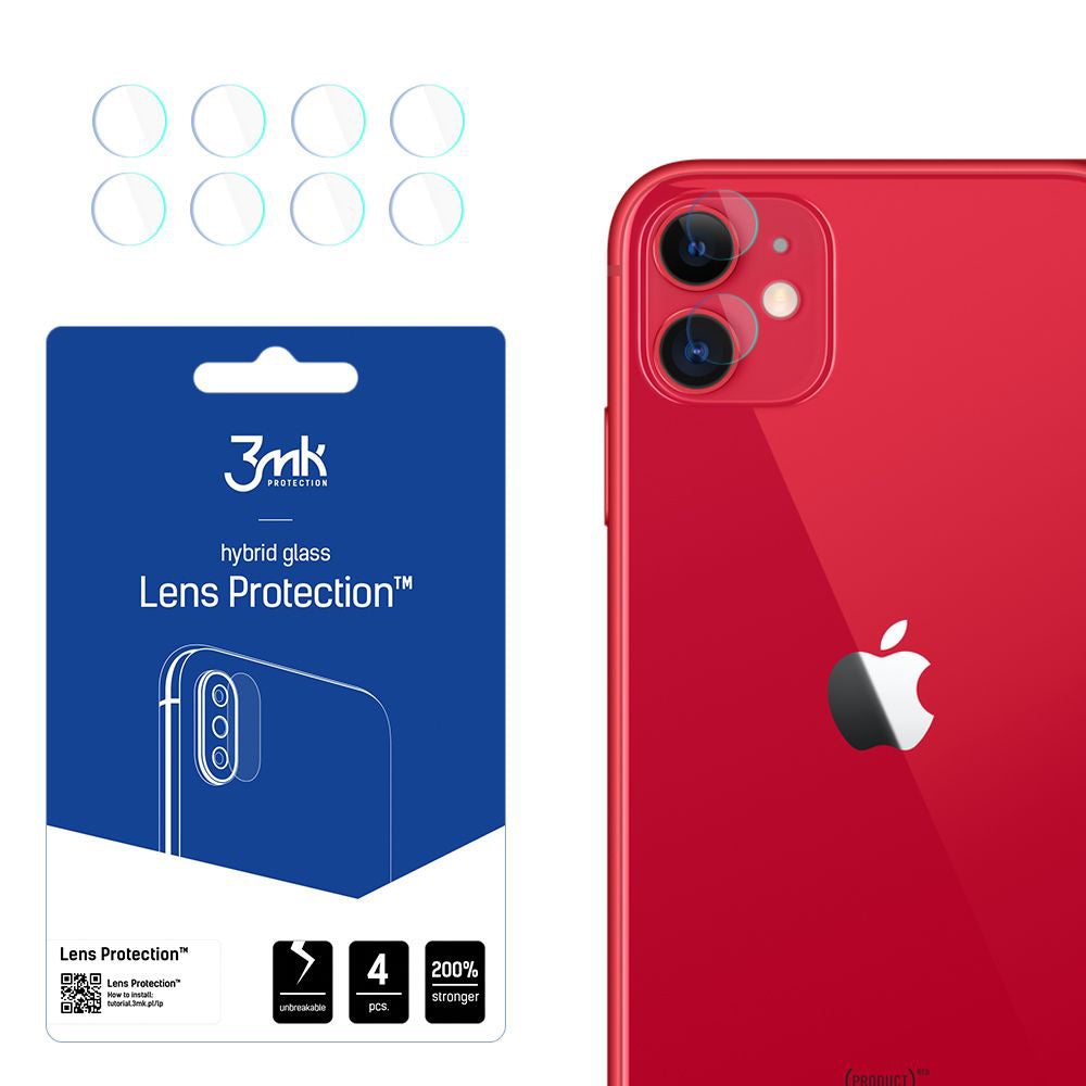 Protector de pantalla para cámara trasera 3MK Protection para Apple iPhone 11, vidrio flexible, juego de 4 piezas, transparente