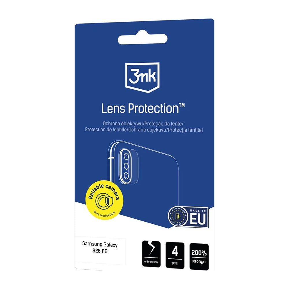 Protector de cámara trasera 3MK Protection para Samsung Galaxy S25 FE, Cristal Templado, Set de 4 piezas, Transparente