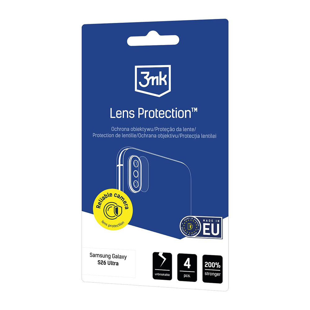 Protector de cámara trasera 3MK Protection para Samsung Galaxy S26 Ultra S948, Cristal Templado, Set de 4 piezas, Transparente
