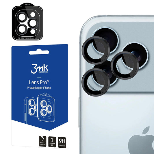 Lámina protectora para Cámara Trasera 3MK Protection Pro para Apple iPhone 17 Pro Max / 17 Pro, Cristal Templado, Negra