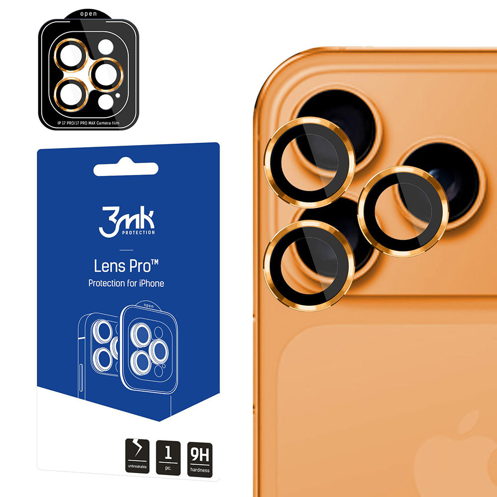 Protector de cámara trasera 3MK Protection Pro para Apple iPhone 17 Pro Max / 17 Pro, Cristal Templado, Naranja