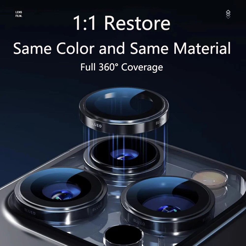 Protector de pantalla para cámara trasera Blueo 99 Anti-Reflectante HD para Apple iPhone 16 Pro Max / 16 Pro, vidrio templado, gris metálico