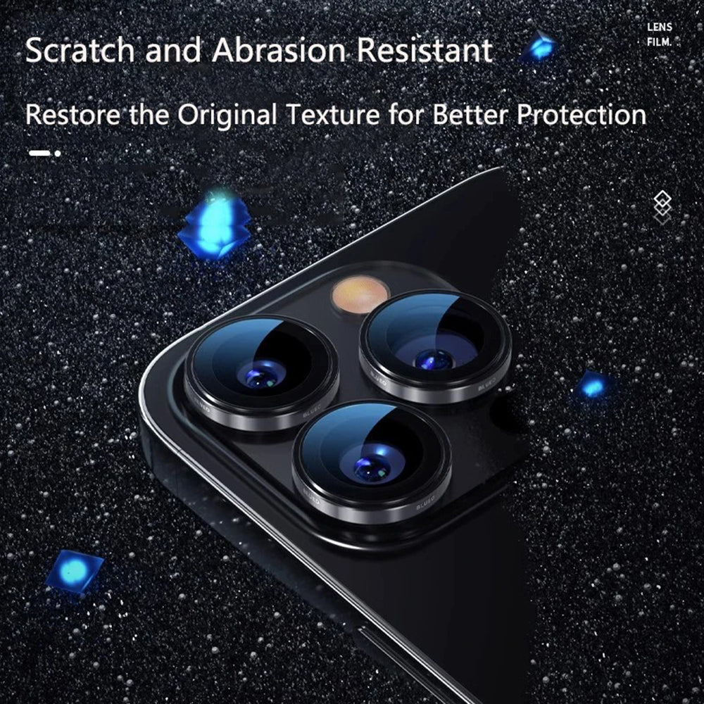 Protector de pantalla para cámara trasera Blueo 99 Anti-Reflectante HD para Apple iPhone 16 Pro Max / 16 Pro, vidrio templado, gris metálico