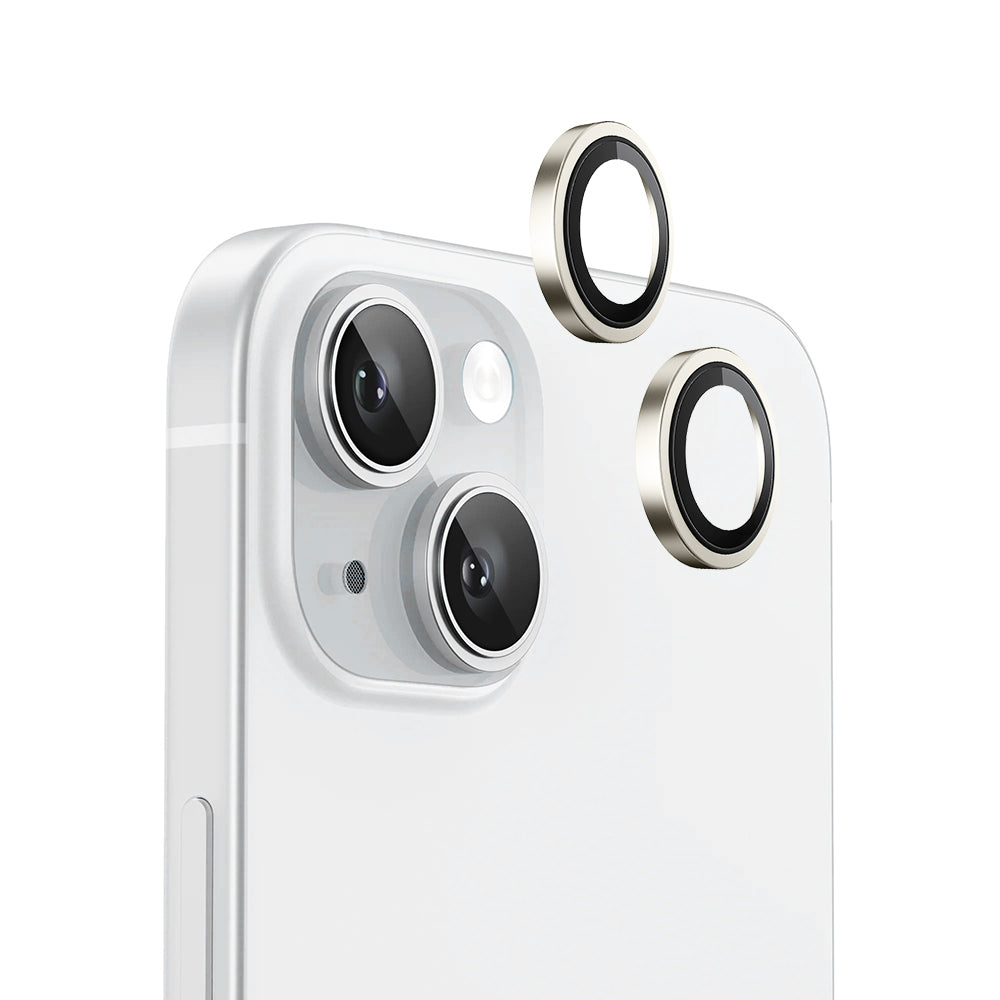 Protector de cámara trasera Blueo Metal Frame para Apple iPhone 15 Plus / 15, vidrio templado, amarillo